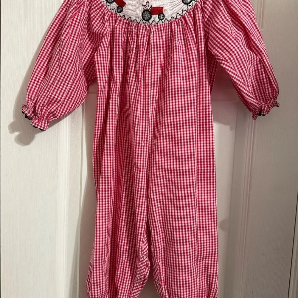 Marie Nicole Smocked Red Wagon Romper